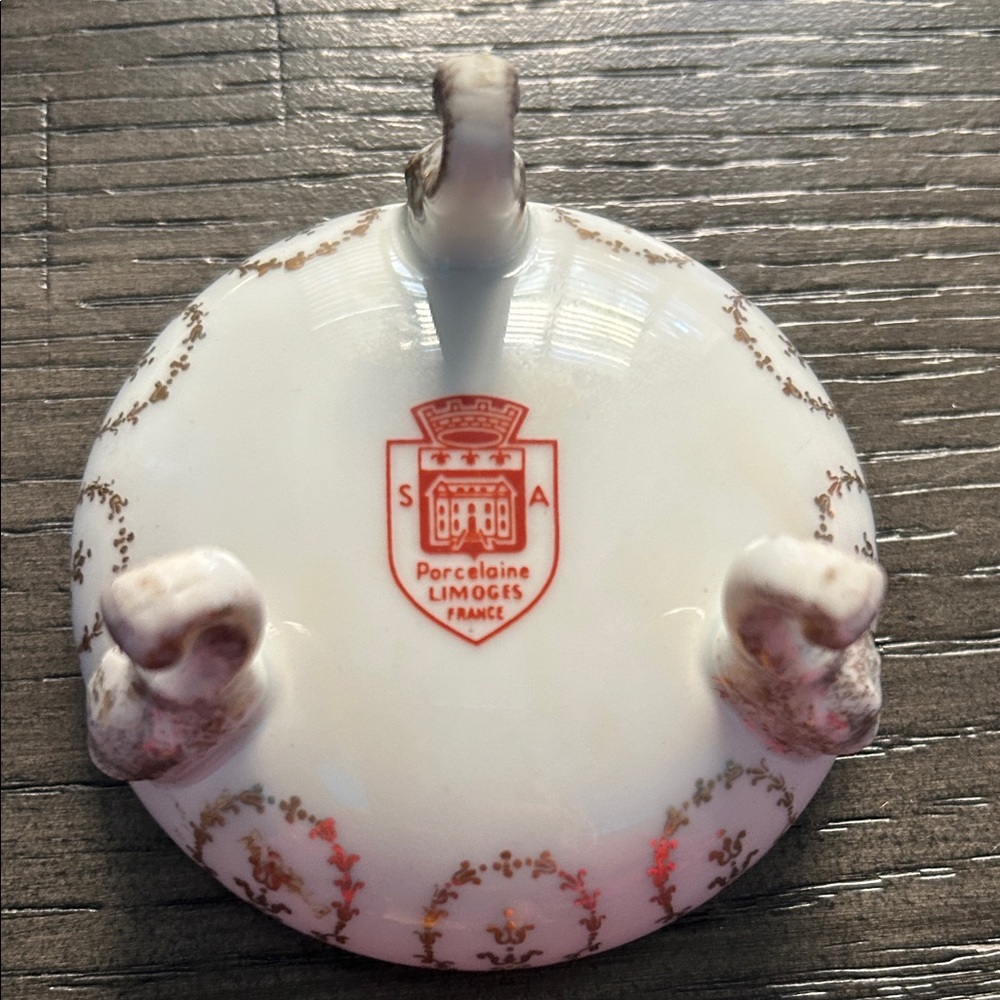 Vintage Limoges porcelain pocket mirror and trinket box - Picture 7 of 8